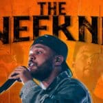 The Weeknd rapping into microphone artwork for post about his best songs.