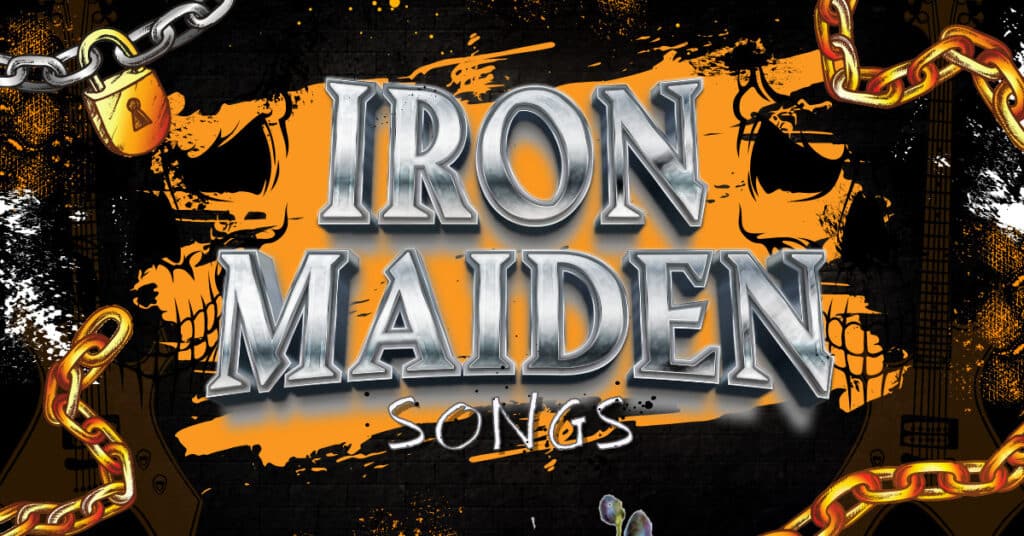 graphic artwork for an article detailing the top Iron Maiden songs of all time.