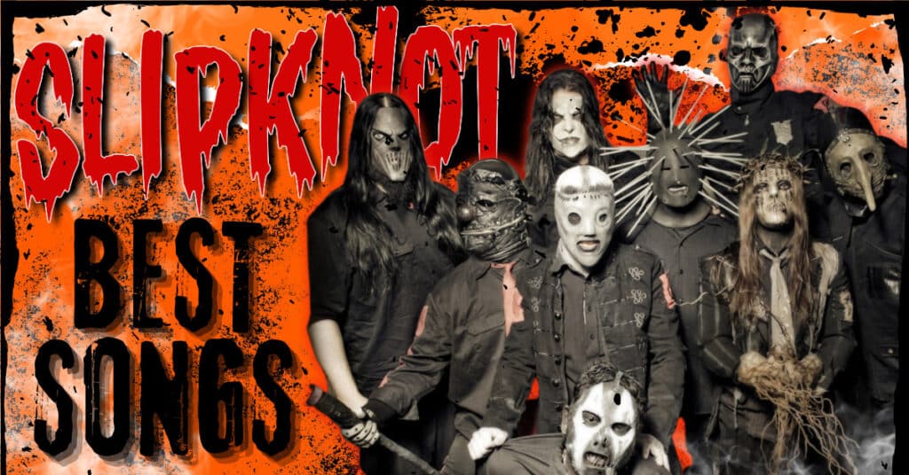 graphic artwork for an article detailing the top Slipknot songs of their discography.