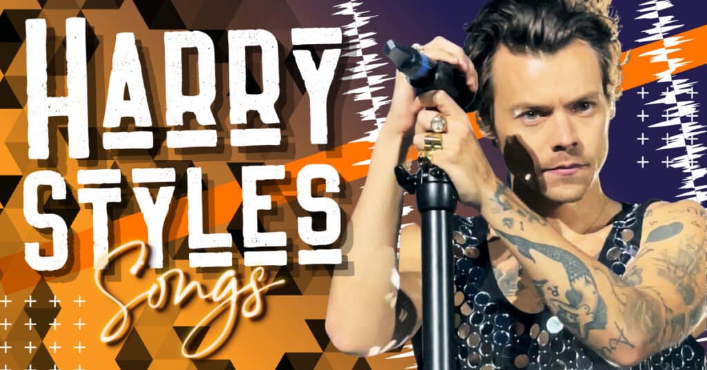 graphic art for an article listing the top Harry Styles songs.