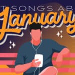 songs about january text graphic art man sitting on bench